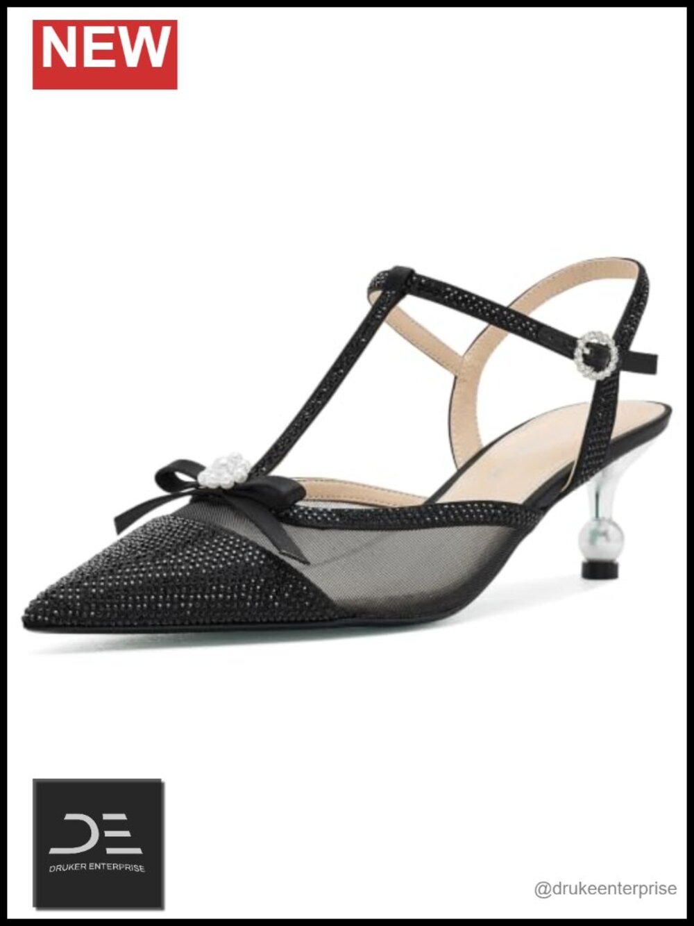 Betsey Johnson Leoo Pointed Toe Kitten Heel T-Strap Pump Mesh
